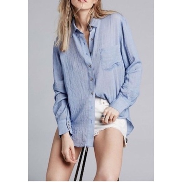 Free People That's A Wrap Button‎ Down Shirt Blue Size Medium - Picture 1 of 5